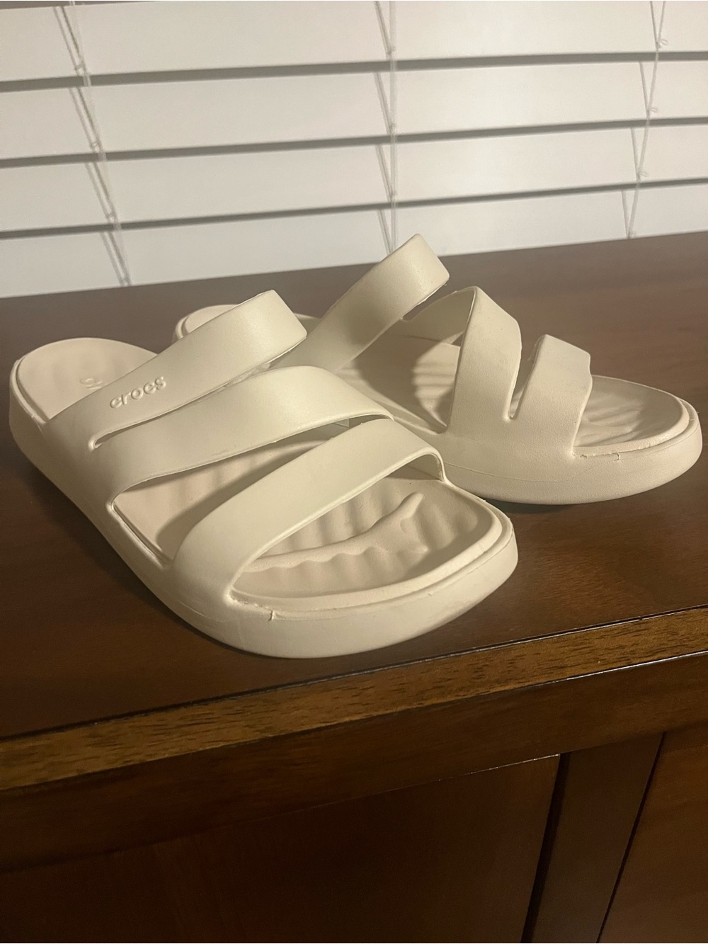 CROCS Women’s Beige Triple-Strap Slide Sandals